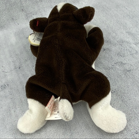 Ty Beanie Babies Bull Terrier Full Body Beanbag Plush 'Bruno' Brown & White 1997 - Picture 4 of 13